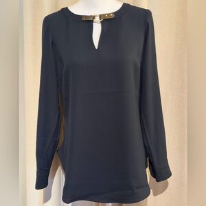 Ralph Lauren Women’s  Black Label Long Sleeve Navy Shirt Leather Buckle Size S